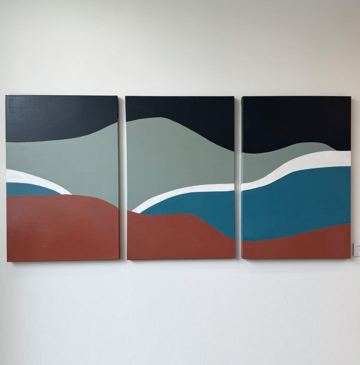 Blue Mountain: Original Acrylic on Canvas 24x36 triptych by HIERAM