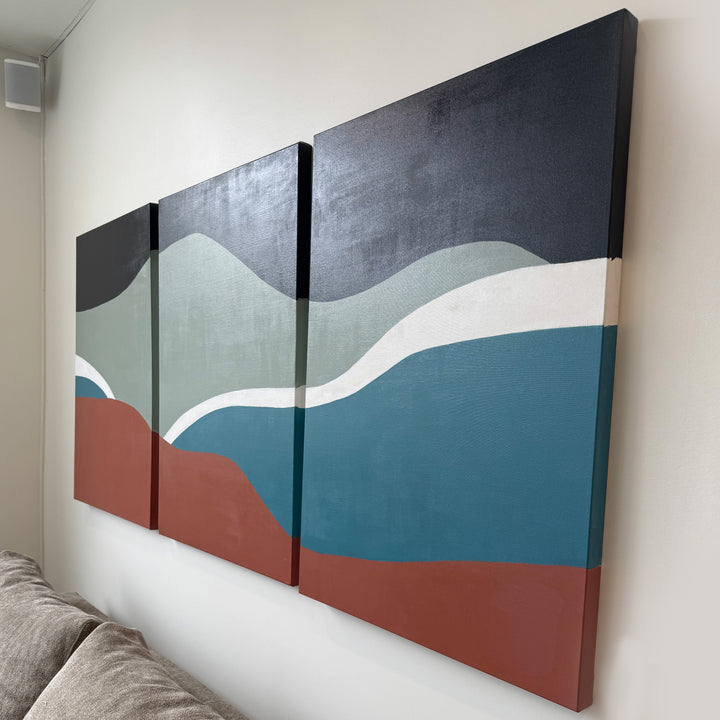Blue Mountain: Original Acrylic on Canvas 24x36 triptych by HIERAM