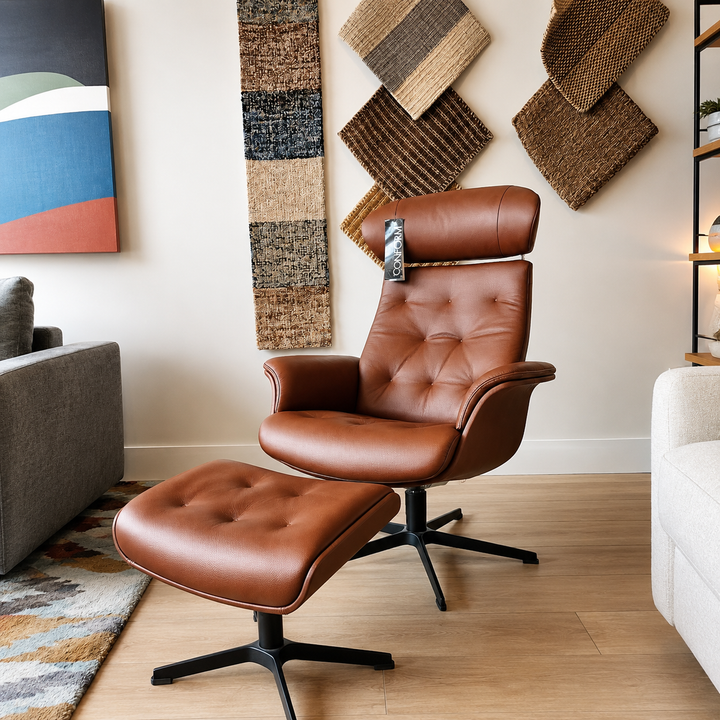 TimeOut Recliner – Fantasy Cognac Leather – Button Stitched – High Back & High Seat | Promotional Offer