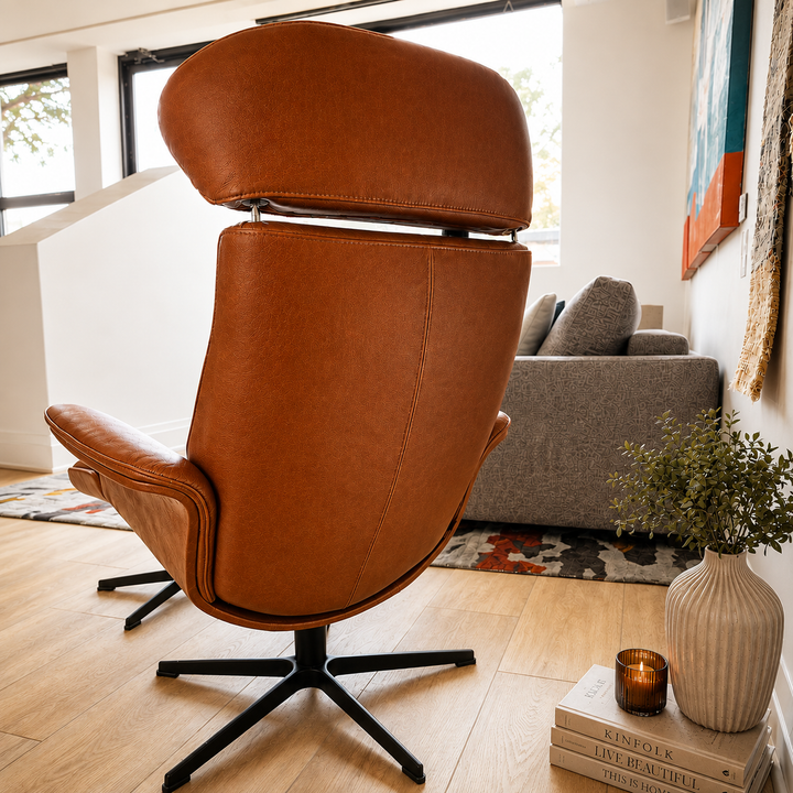 TimeOut Recliner – Fantasy Cognac Leather – Button Stitched – High Back & High Seat | Promotional Offer