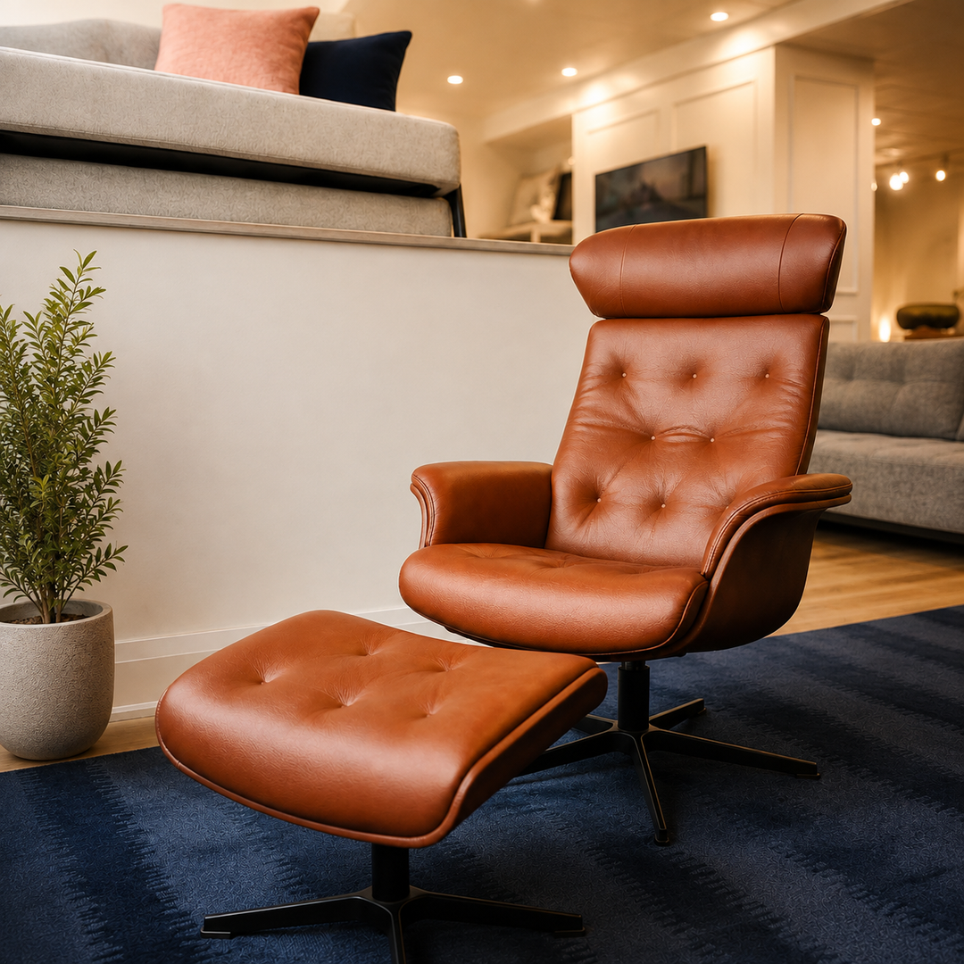 TimeOut Recliner – Fantasy Cognac Leather – Button Stitched – High Back & High Seat | Promotional Offer