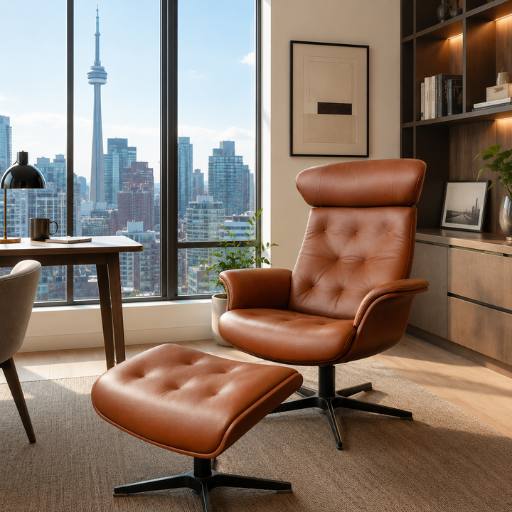 TimeOut Recliner – Fantasy Cognac Leather – Button Stitched – High Back & High Seat | Promotional Offer