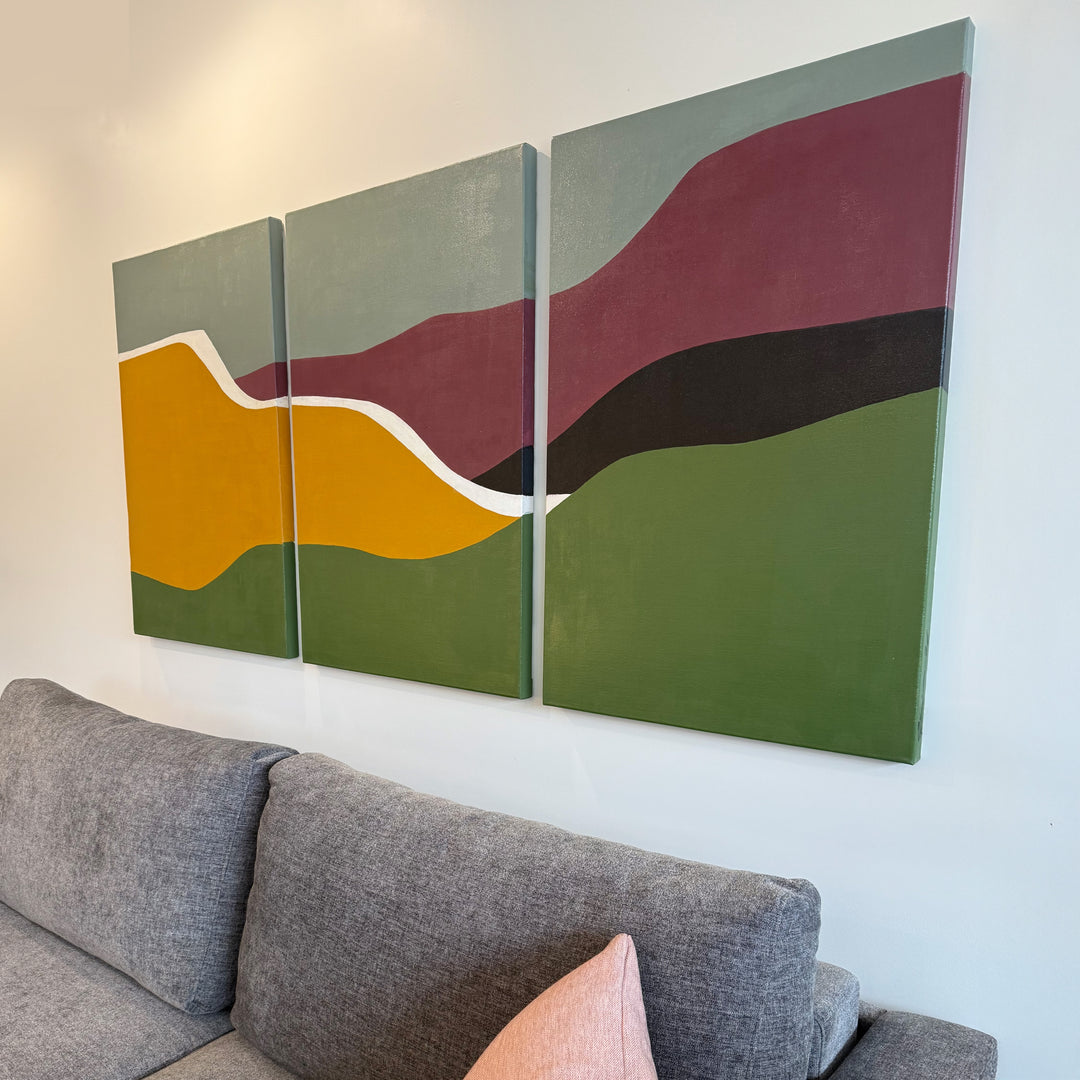 Nai Harn: Original Acrylic on Canvas 24x36 triptych by HIERAM