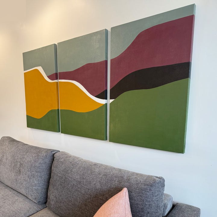 Nai Harn: Original Acrylic on Canvas 24x36 triptych by HIERAM