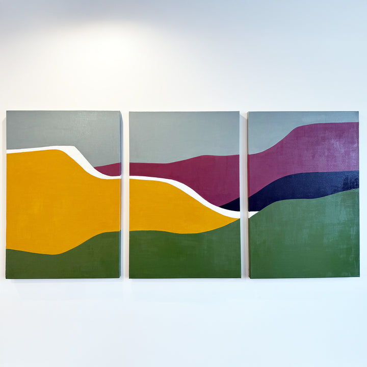 Nai Harn: Original Acrylic on Canvas 24x36 triptych by HIERAM