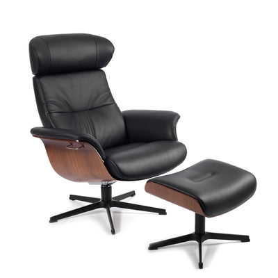 TimeOut Recliner with Footstool - Fantasy Black and Walnut